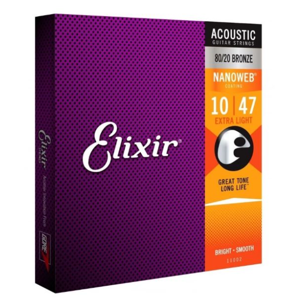 Elixir 1047 Nanoweb 80/20 Extra Light Acoustic Guitar Strings