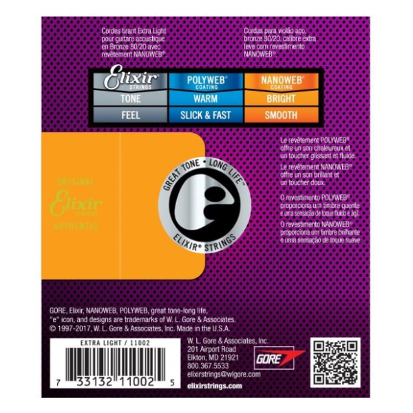Elixir 10-47 Nanoweb 80/20 Extra Light Acoustic Guitar Strings ...