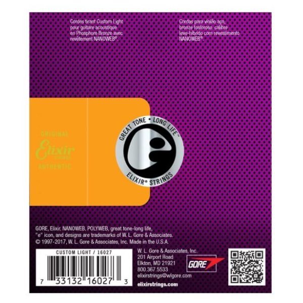 Elixir 11-52 Nanoweb Phosphor Bronze Custom Light Acoustic Guitar ...