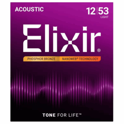 Elixir, Strings, Acoustic, Coated, Phosphor Bronze, 12-53 gauge, Nanoweb, Long lasting, Light, Elixir Cape Town, Elixir Near Me,