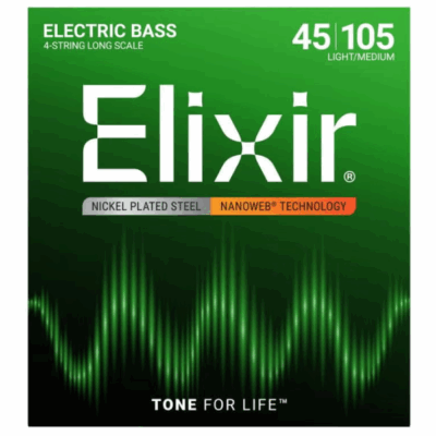 Elixir, Strings, Bass, Long Scale, Coated, Nickle Wound, 45-105 gauge, Nanoweb, Long lasting, Medium, Elixir Cape Town, Elixir Near Me,