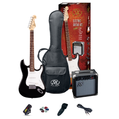 SX Electric Combo, Black, Electric Guitar, Strap, Plectrums, 3 meter cable, Gig bag,